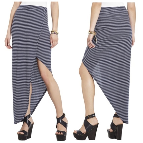 BCBGMaxAzria Mercer Ribbed Blue Stripe Maxi Wrap Skirt Size M - Picture 1 of 5